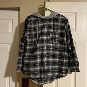 Adika Plaid Hoodie Shacket Jacket Blouse Lightweight